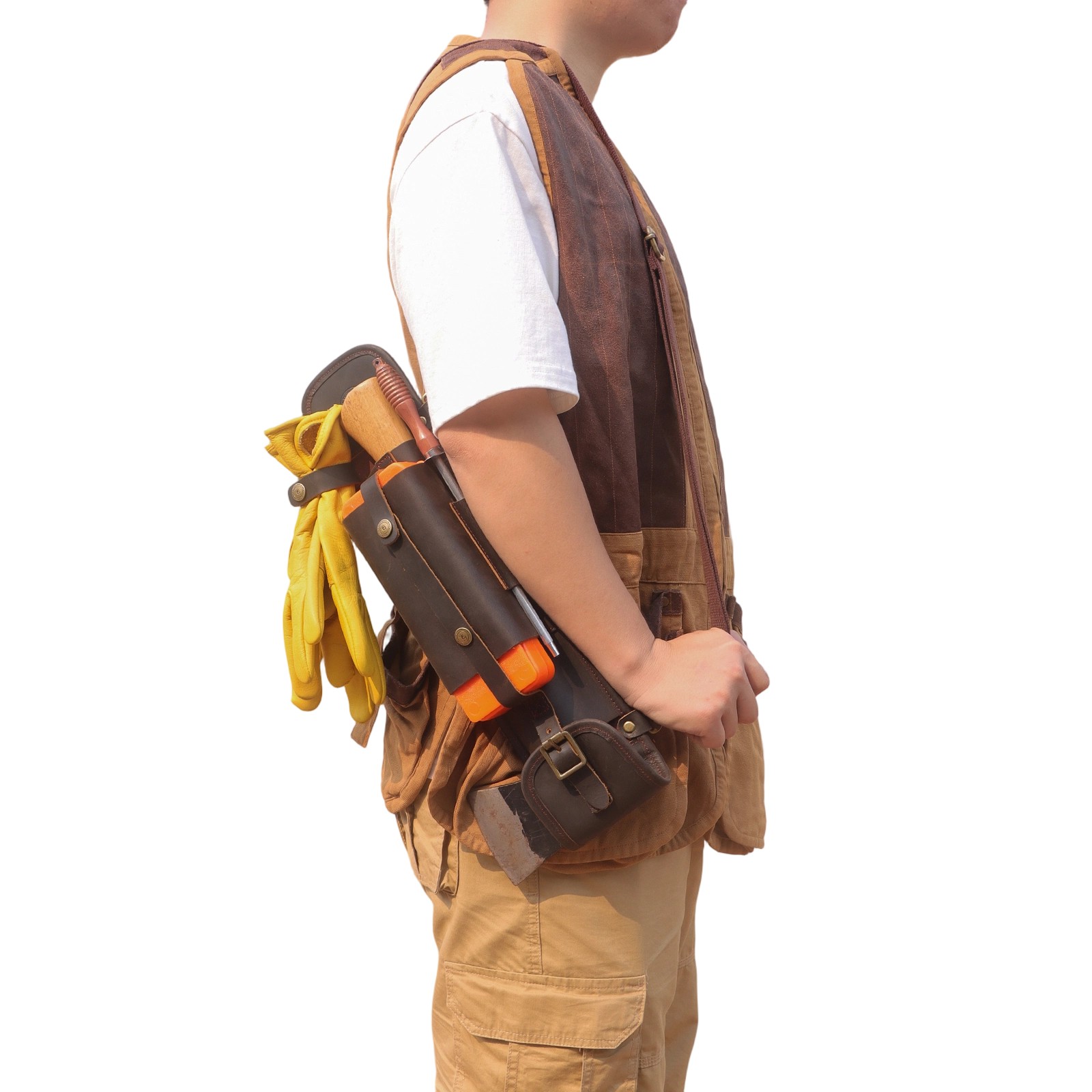 Tourbon Leather Logger Tool Bag Axe Felling Wedges Carry Pouch Flat File Holder