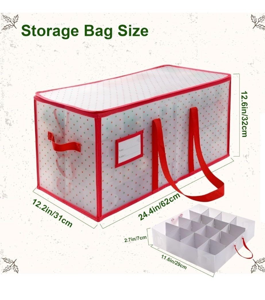 Large Red Ornament Storage Bag Handles Pockets Zipper Closure 24.4″x12.6″x12.2″