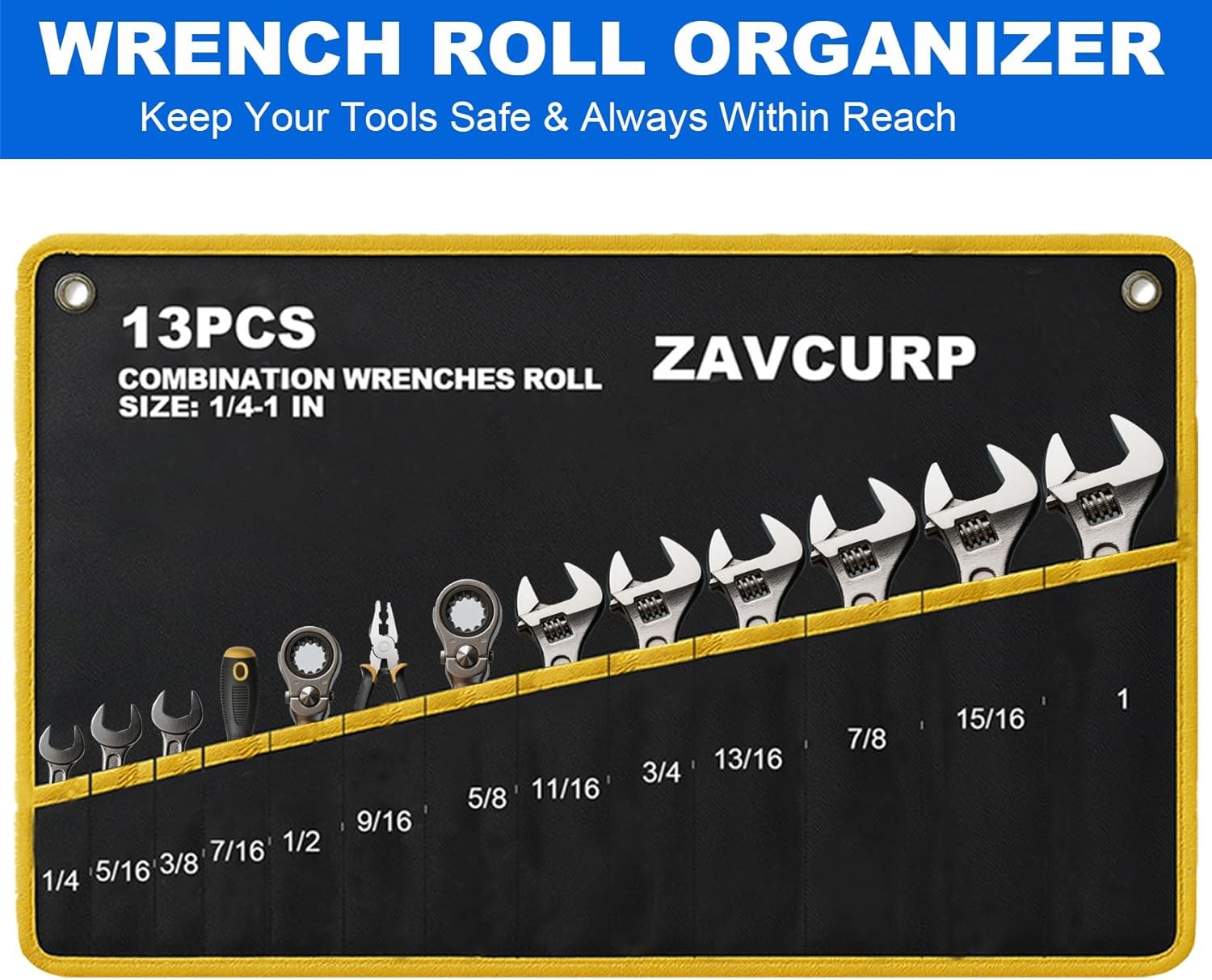 2pc Wrench Roll up Pouch, Tool Roll Up Bag Wrench Organizer Pocket Metric & SAE
