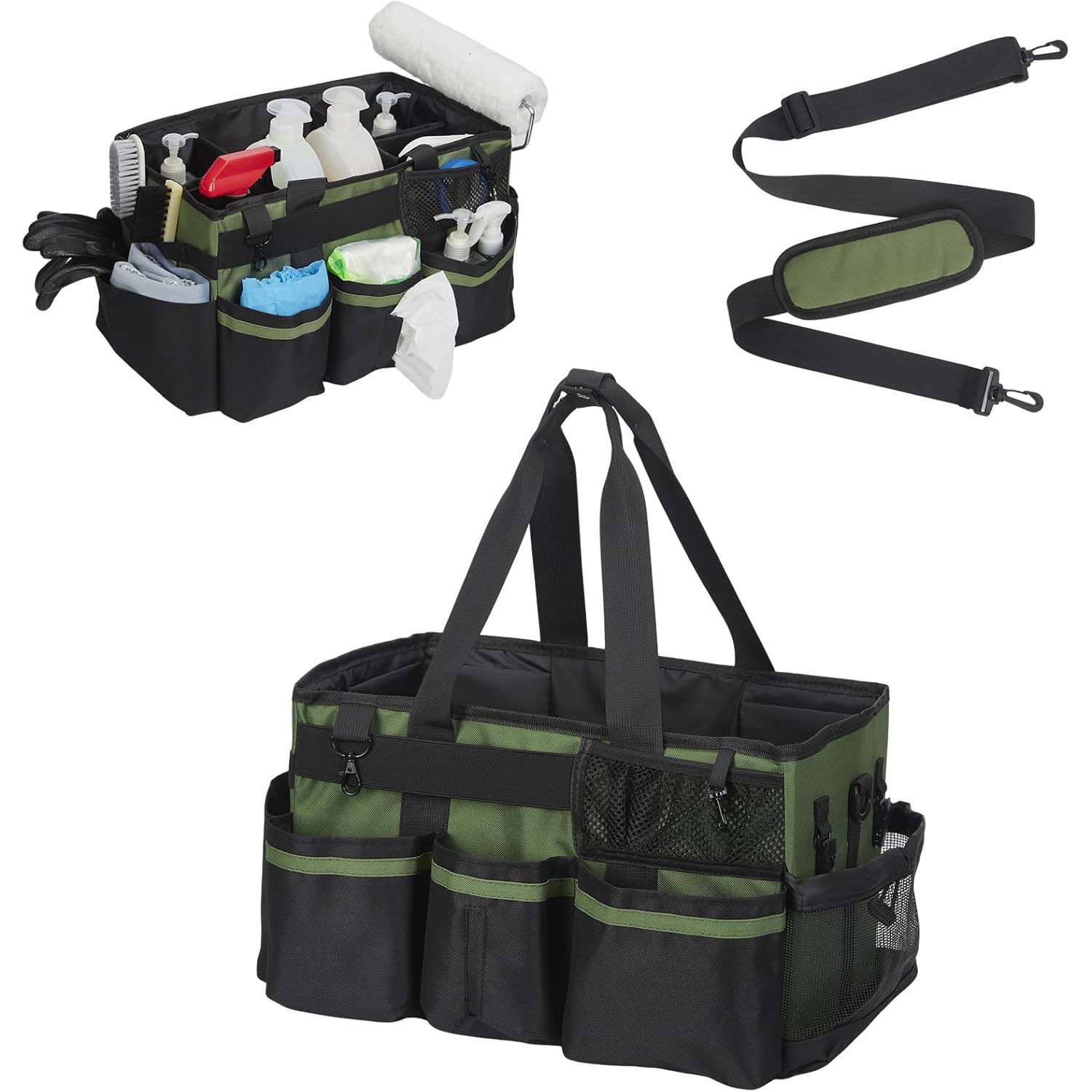 Extra Large Wearable Cleaning Tool Bag with Adjustable Shoulder Strap Green/Pink