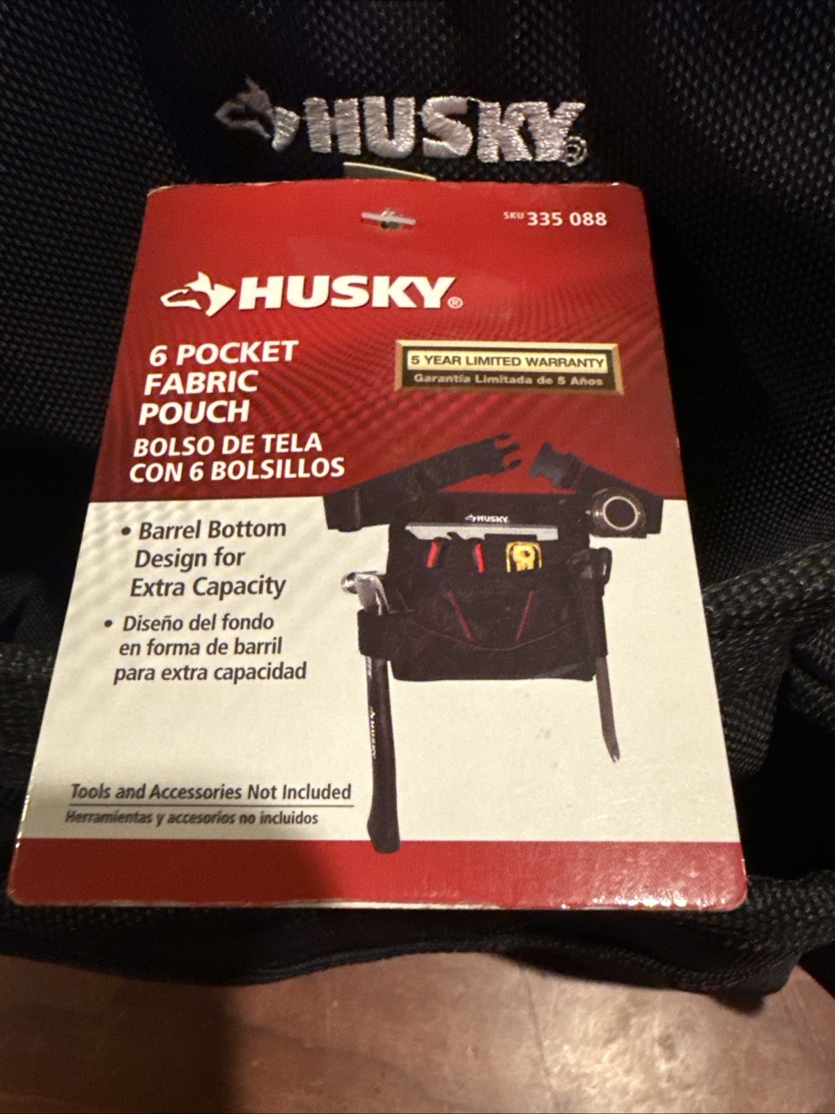 Husky Tool Belt Pouch 6-Pocket Black Pouch Adjustable Belt Buckle Tape Clip