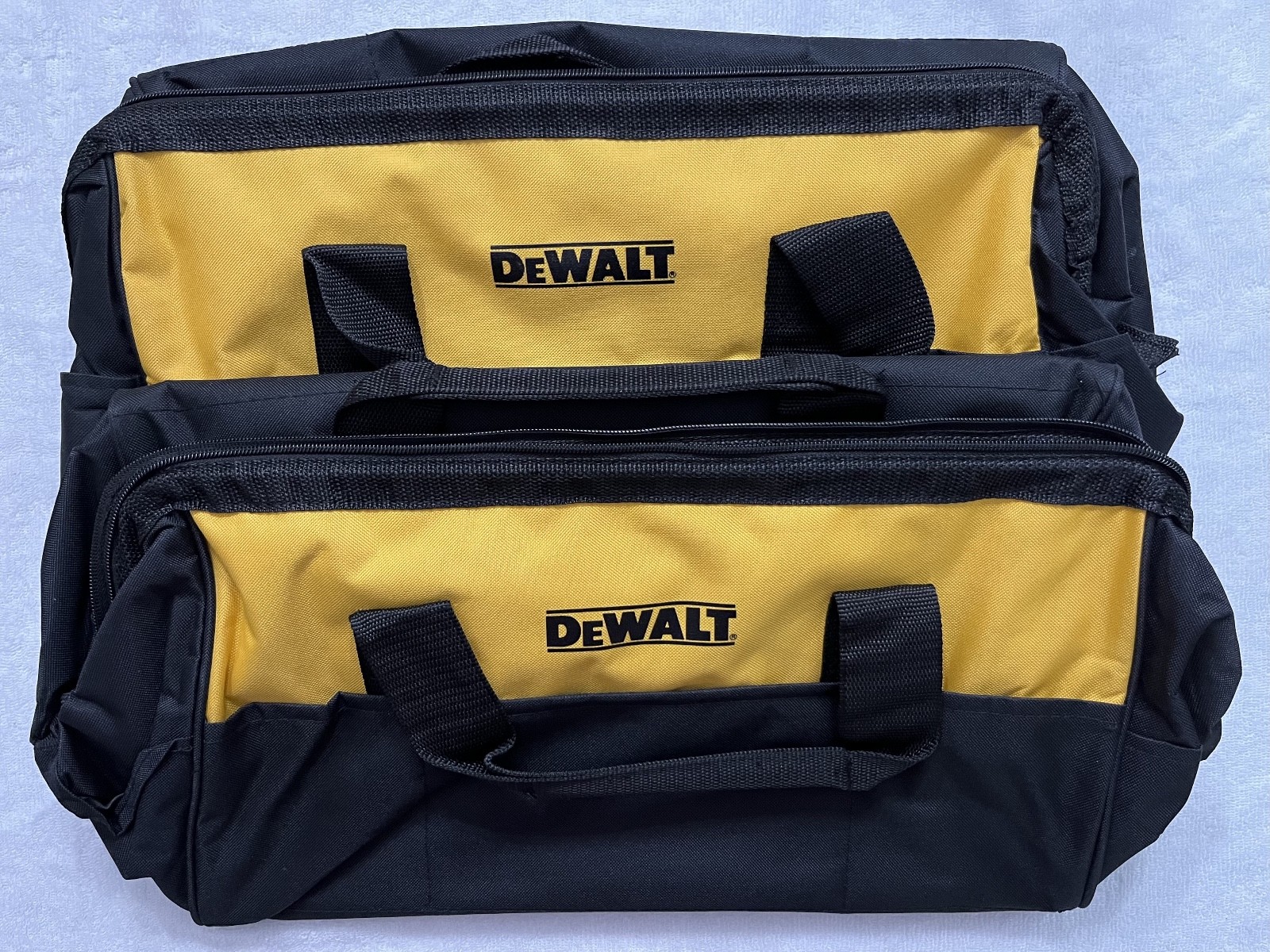 2 New Dewalt 15″ Heavy Duty Ballistic Nylon Tool Bags w Runners 3 outside Pocket