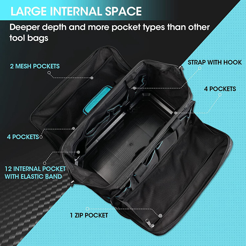 DURATECH Wide Mouth Tool Bag 17-in Large Storage 32 Pocket Bag Organizer w/Strap