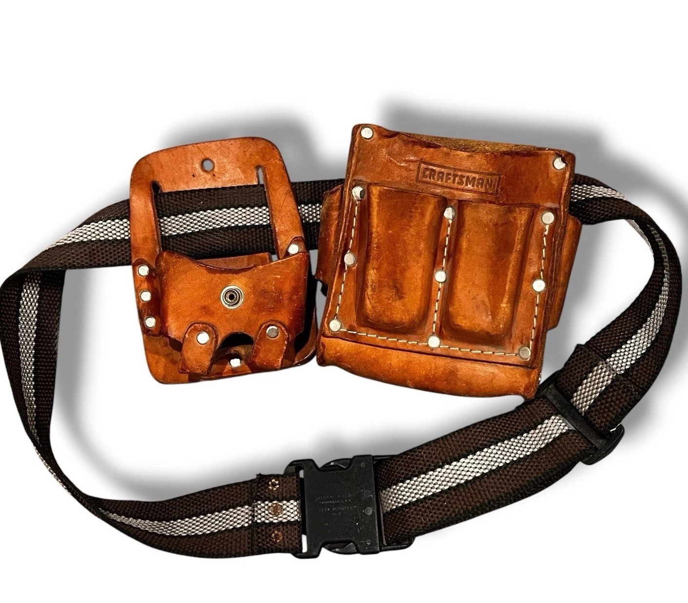 VTG Craftsman Leather Tool Carpenter Pouch 9-40463 & 464 Belt 28”-46” Pockets