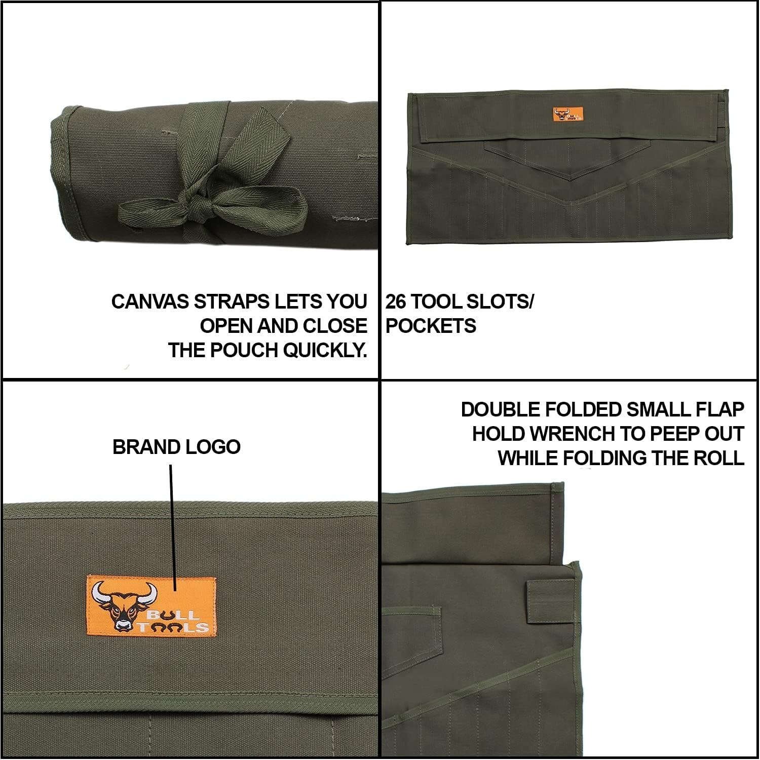 26-Pocket Wrench Tool Roll Organizer, Roll-Up Pouch Metric & SAE Heavy-Duty 100%
