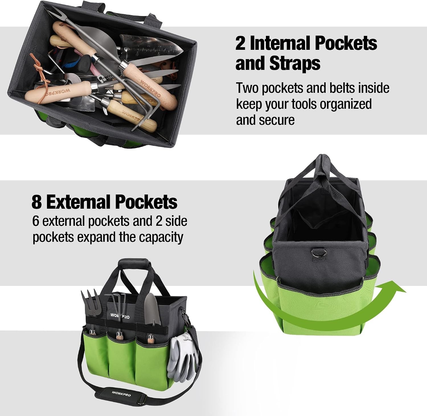 Garden Tool Bag Organizer, Heavy Duty Gardening Tote Bag with 10 Pockets and …