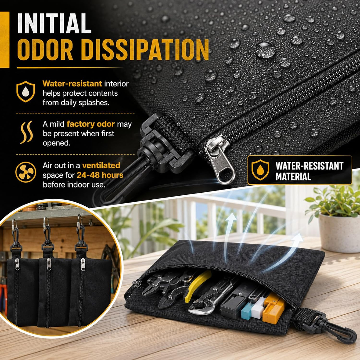 3 Pack Small Zipper Tool Pouch Bags Heavy Duty 600D Oxford Waterproof Multipurpo