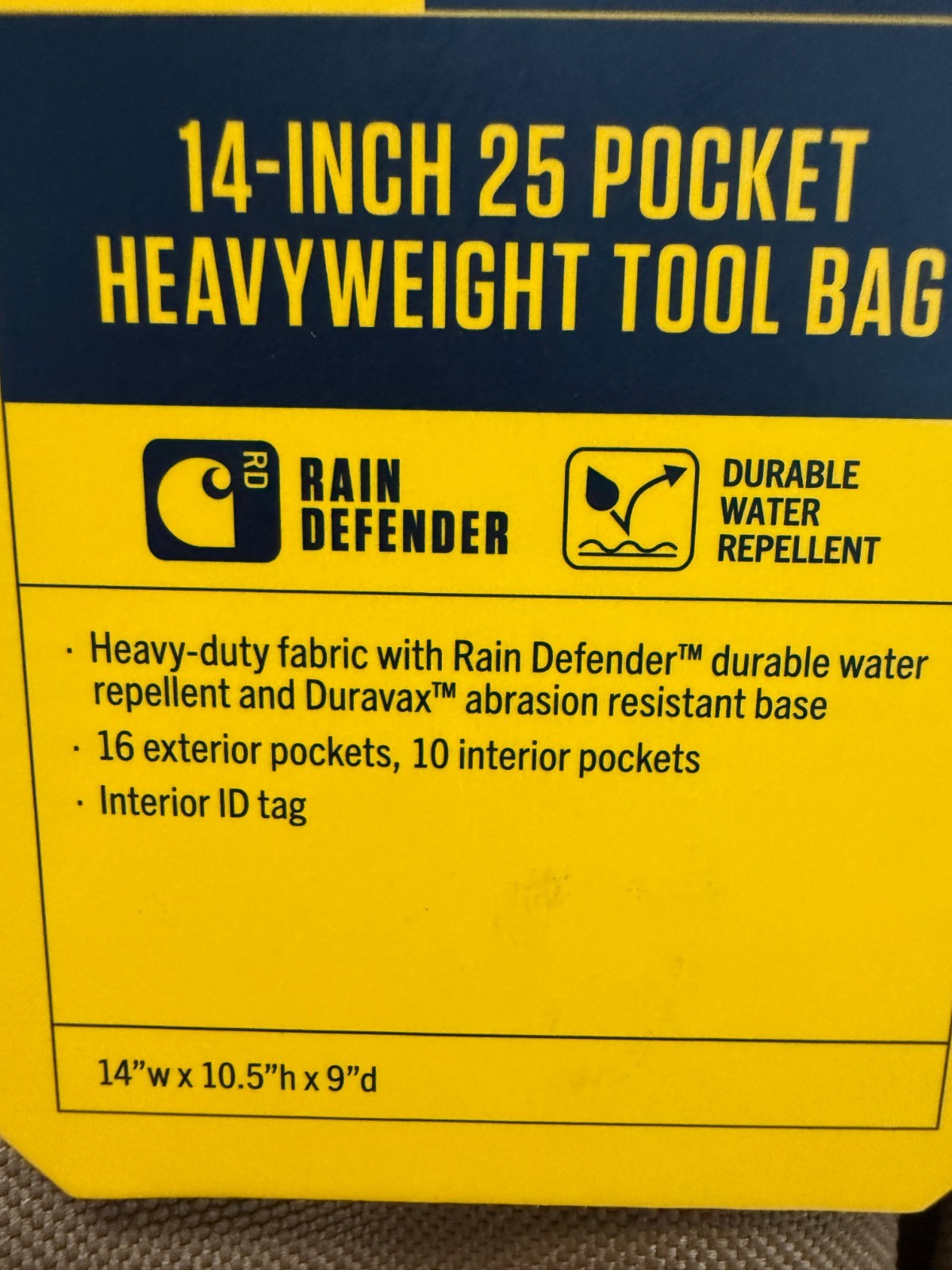 Carhartt 14 inch 25-Pocket Heavyweight Tool Bag, Durable Water Repellent, Brown