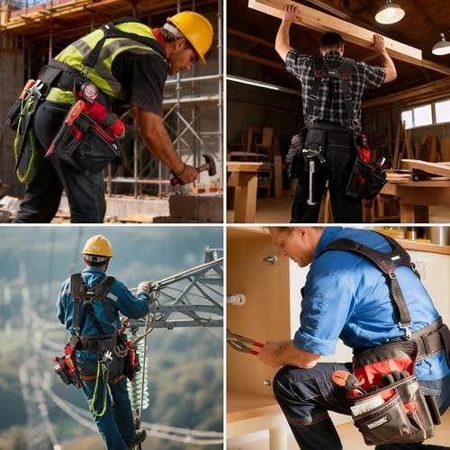 HAUTMEC Heavy Duty Tool Belt with Suspenders, 19-Pocket Work Rig