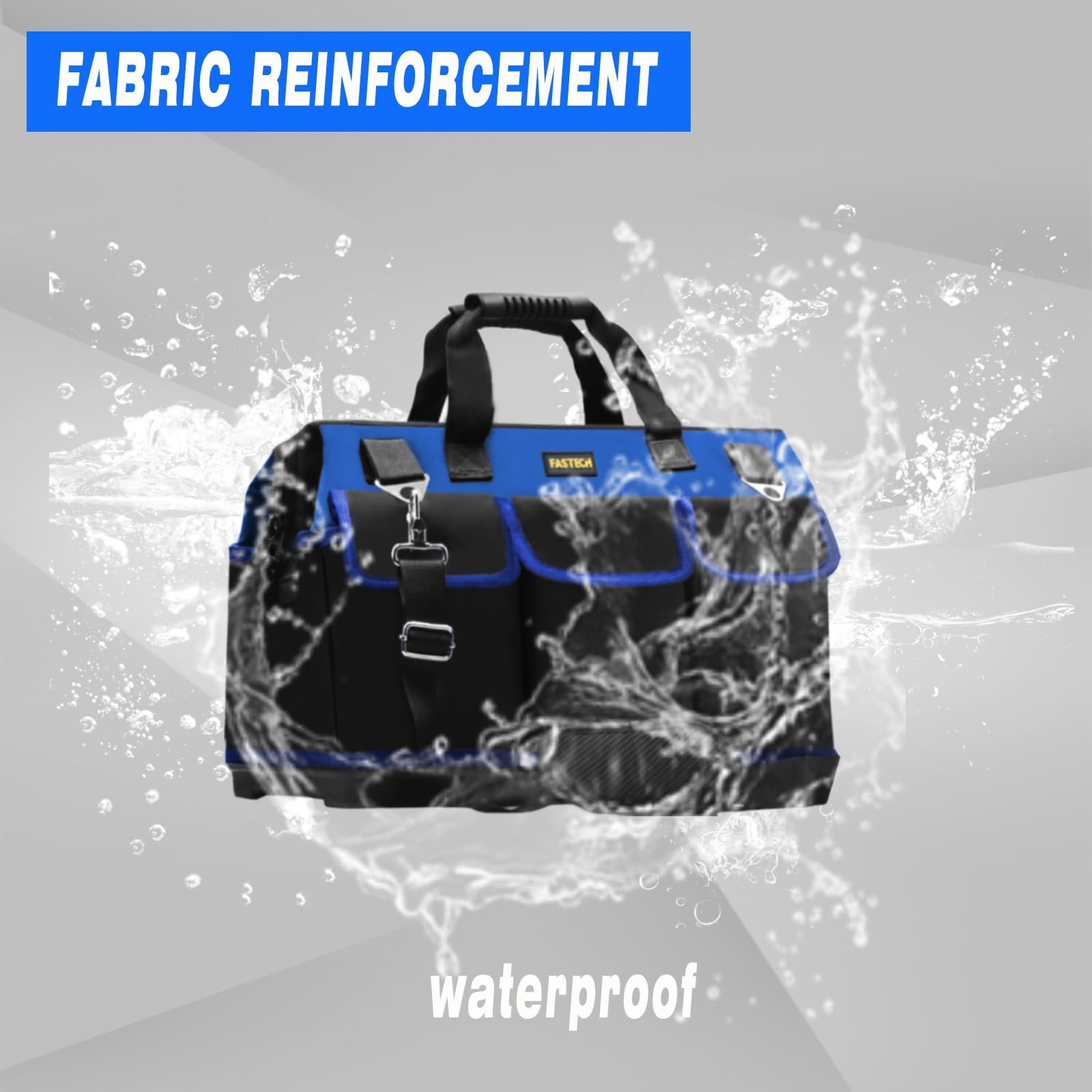 20 Inch Bottom Tool Bag Wide Mouth Storage Organizer Heavy Duty Tote Pockets