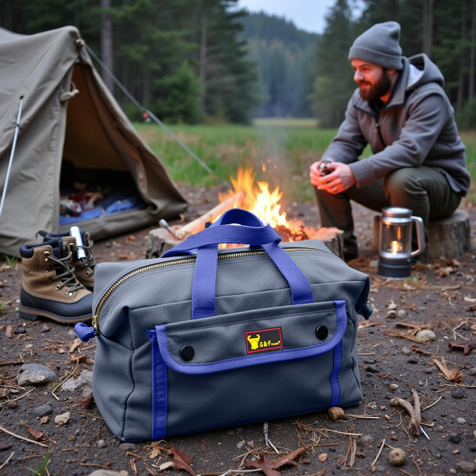 Waxed Canvas Military Duffle Bag, Water-Resistant, Adjustable Strap, Double Z…