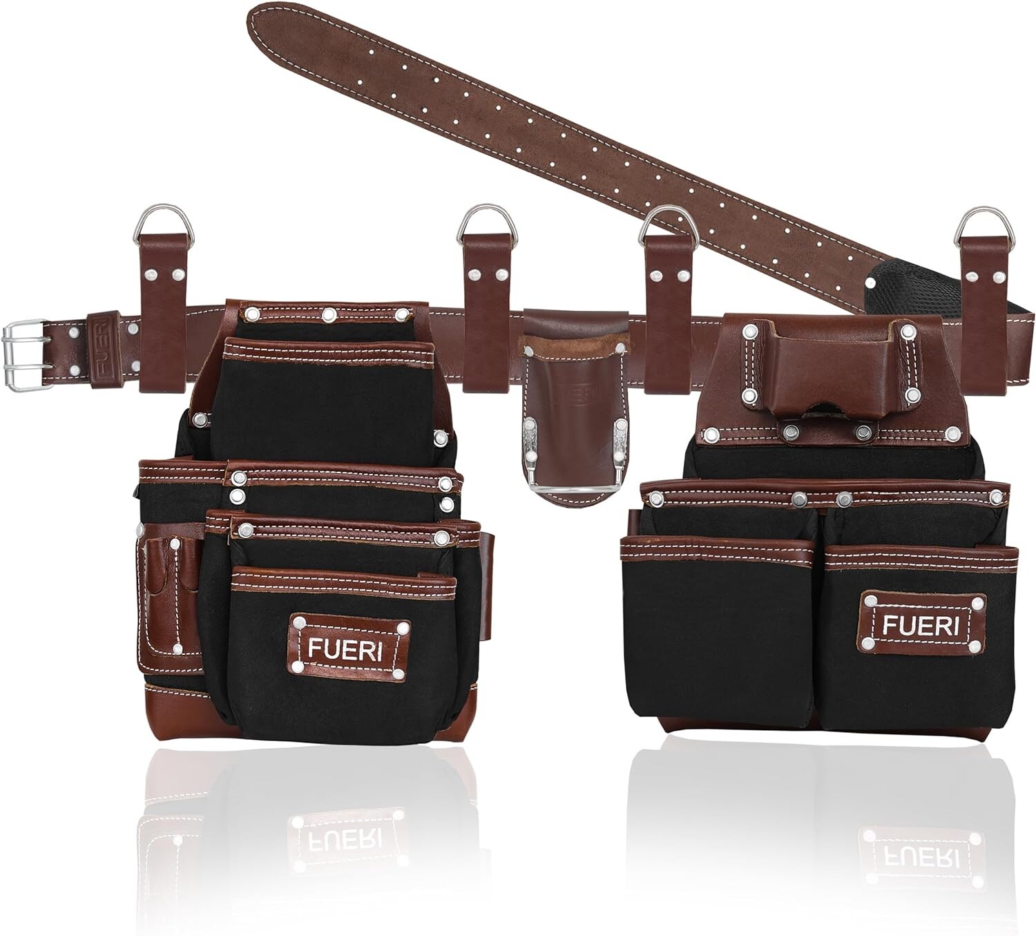 19 Pocket Professional Tool Bag, Electricians Workwear Grain Leather Tool Belt