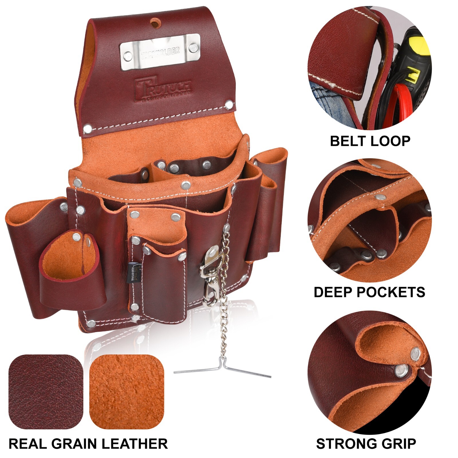 TRUTUCH Leather Electrican Tool Pouch with Foam Padded Work Belt | Carpenter