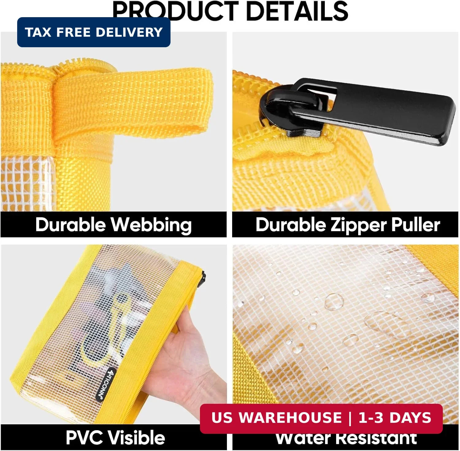 TICONN Tool Pouch, 1680D Oxford Small Tool Bag, Tool Pouches with Zipper, Clear