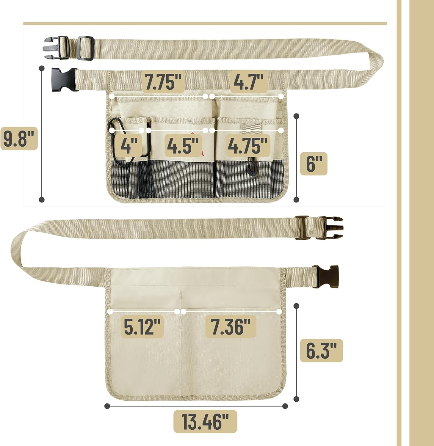 – Adjustable Gardening Belt, Beige, 7 Pockets, Wear, Cut and Water Resistant, Ga