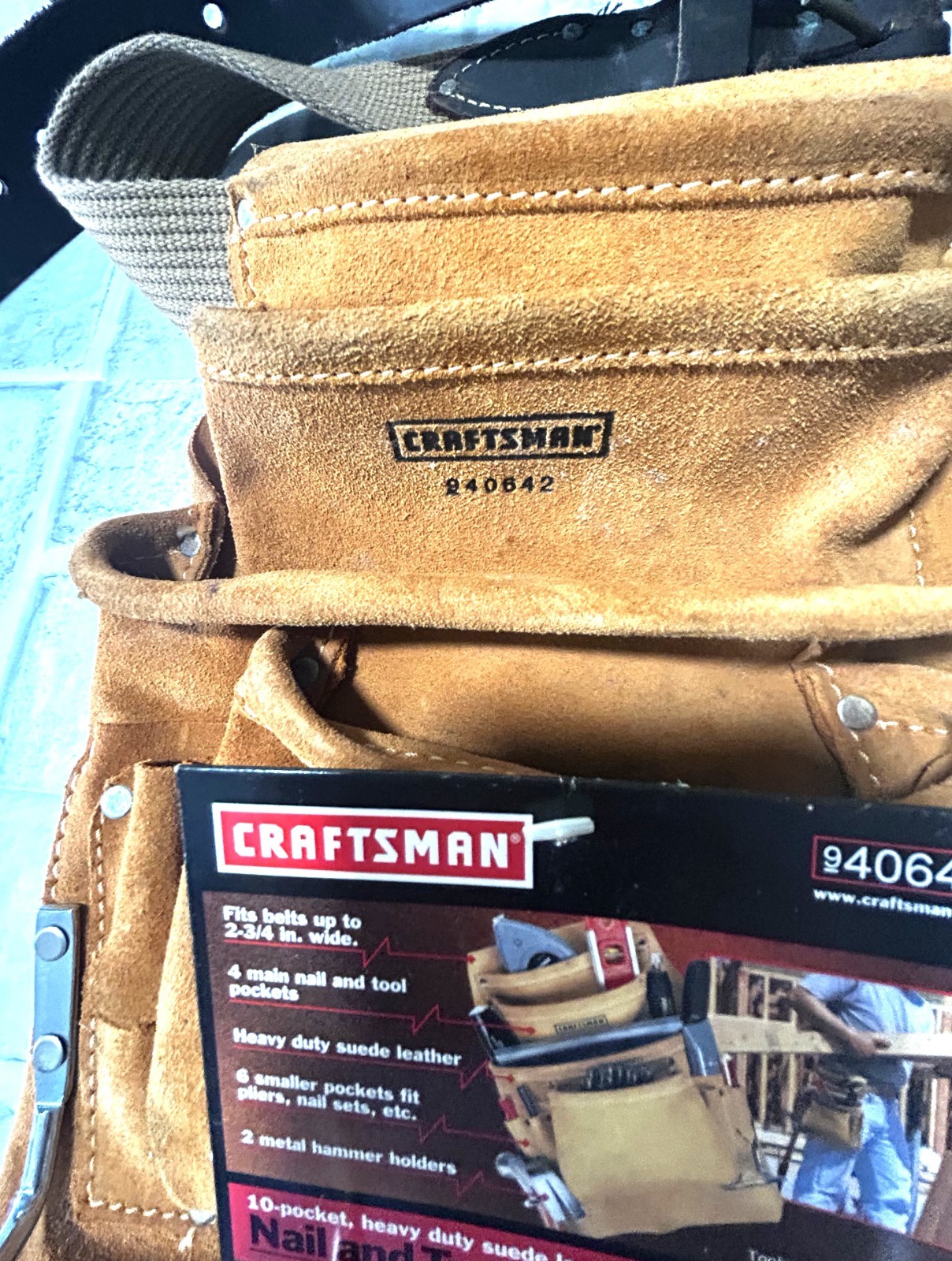 Craftsman 9406412 Nail & Tool Pouch Suede Leather 10 Pocket Heavy Duty NWT