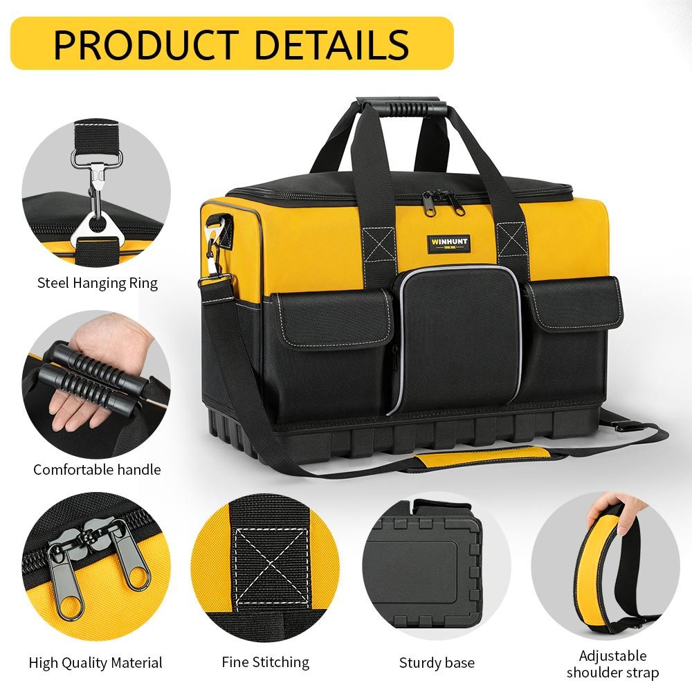 Winhunt Heavy Duty Tool Bag Wide Mouth Molded Bottom Shoulder Strap Polyester