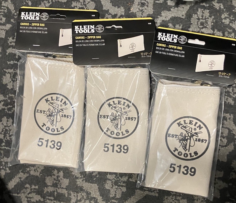 Klein Tools 5139 Canvas Zipper Tool Bags Beige 12-1/2 x 7 in Canvas Set Of 3