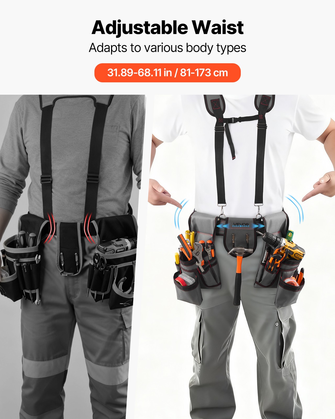 VEVOR Tool Belt Electricians Work Belt with Suspenders 22 Pocket Tool Pouch Bag