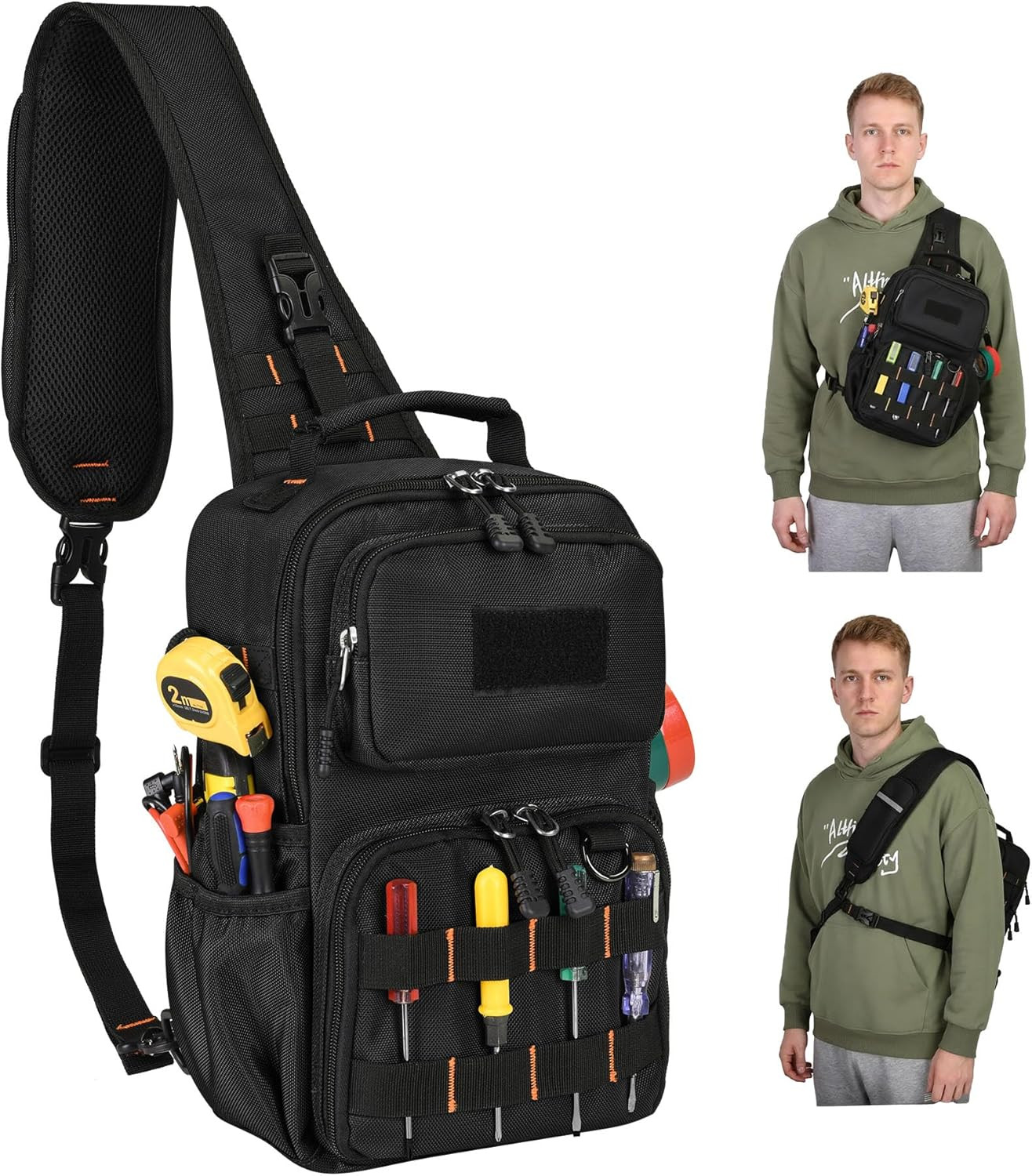 Tactical Electrician & HVAC Tool Chest Bag with 3-Point Harness, 15-Pocket 1680D