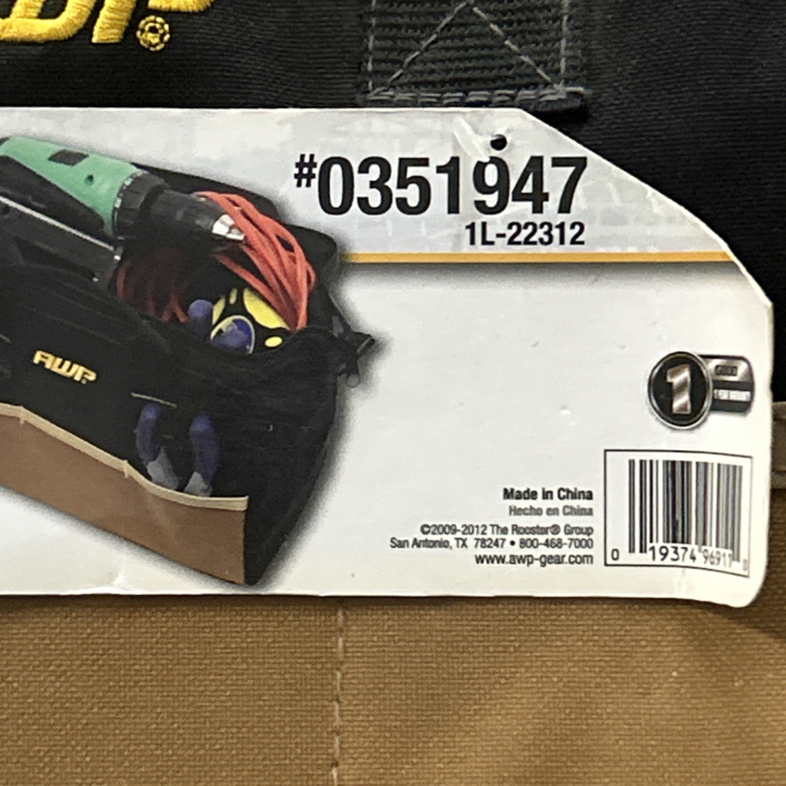 AWP 12 Inch Tool Bag 600D Black Tan Webbed Handles Outer Pockets Model 1L-22312