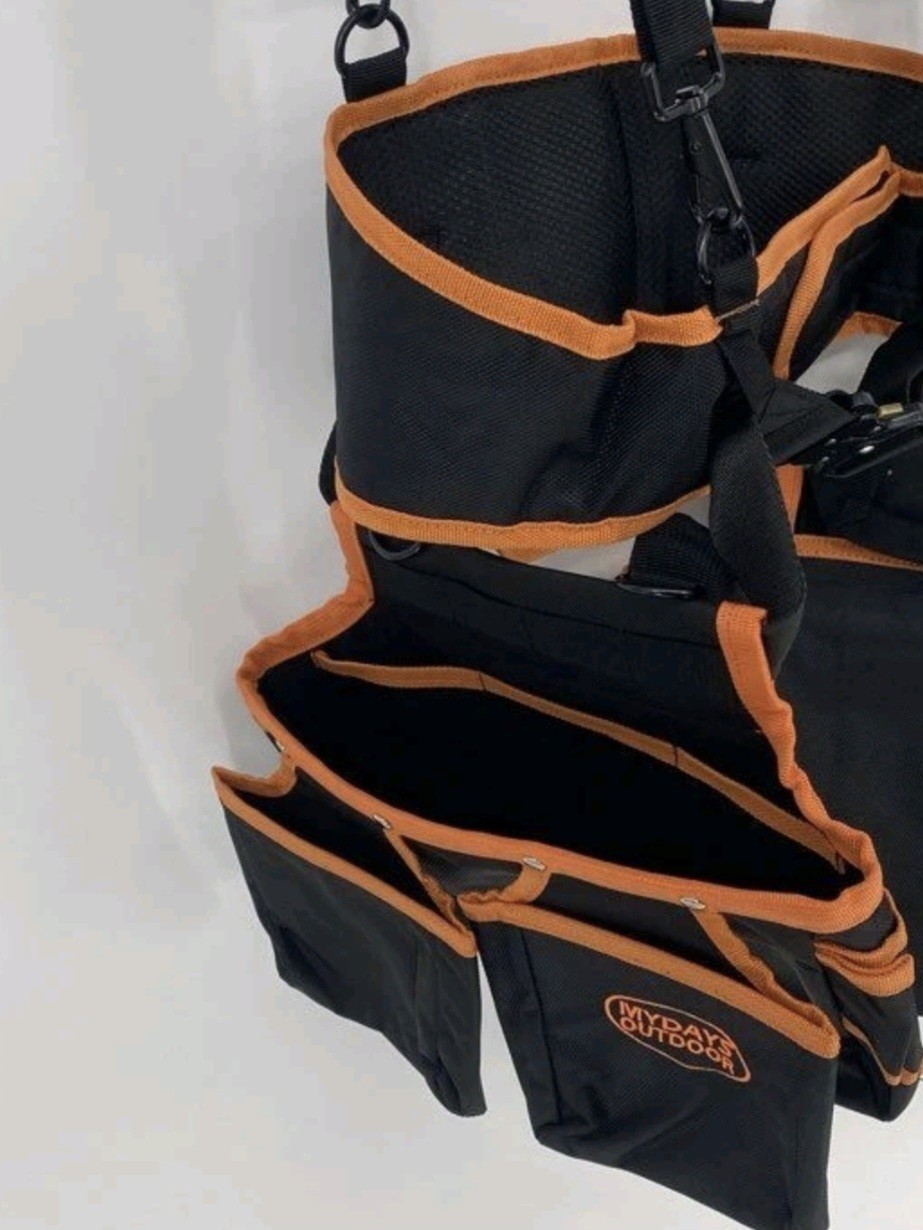 Mydays Outdoor Black Orange Pockets Adjustable Harness Tool Belt And Suspenders