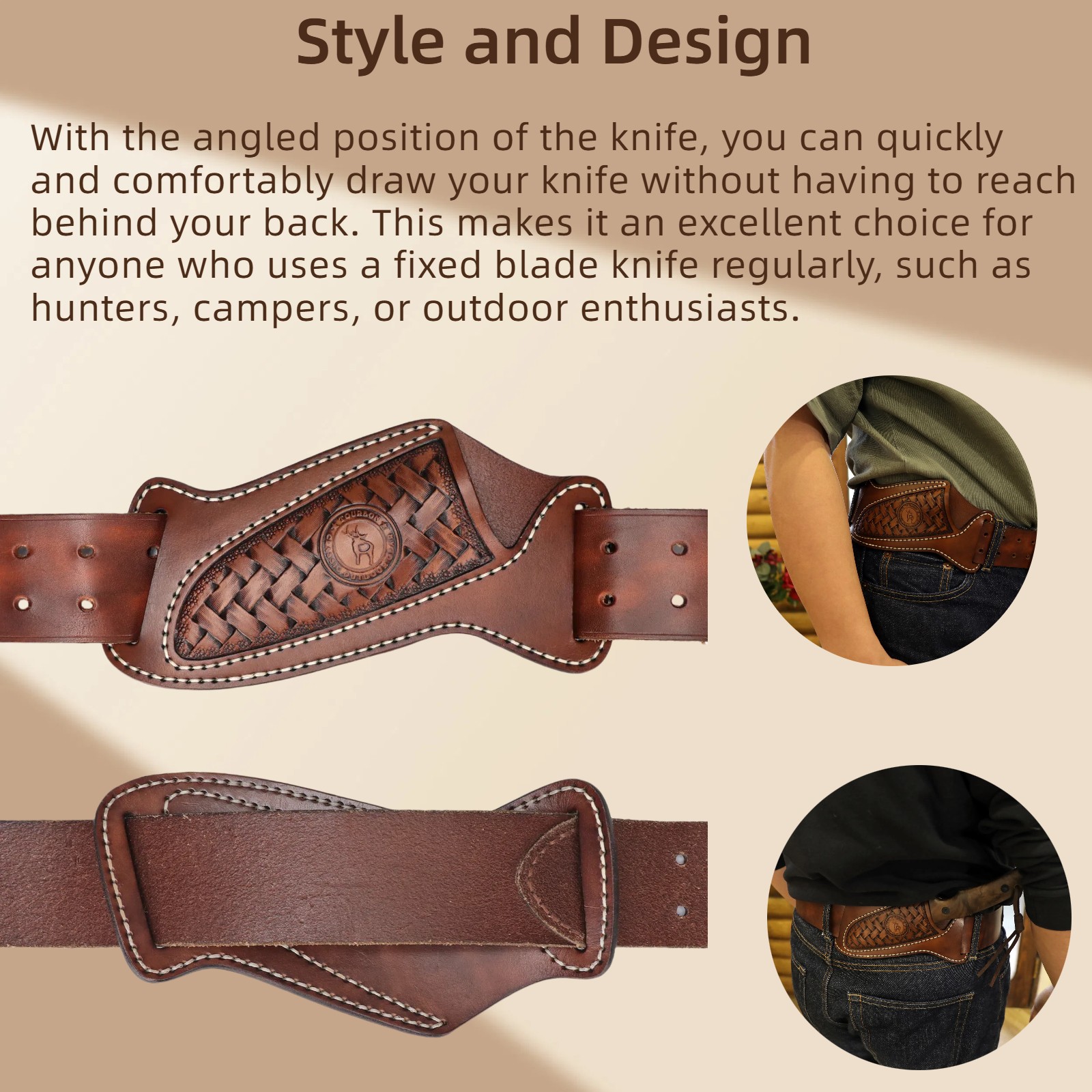 TOURBON Leather Fixed Blade Knife Sheath Belt Pouch EDC Knives Case Camping