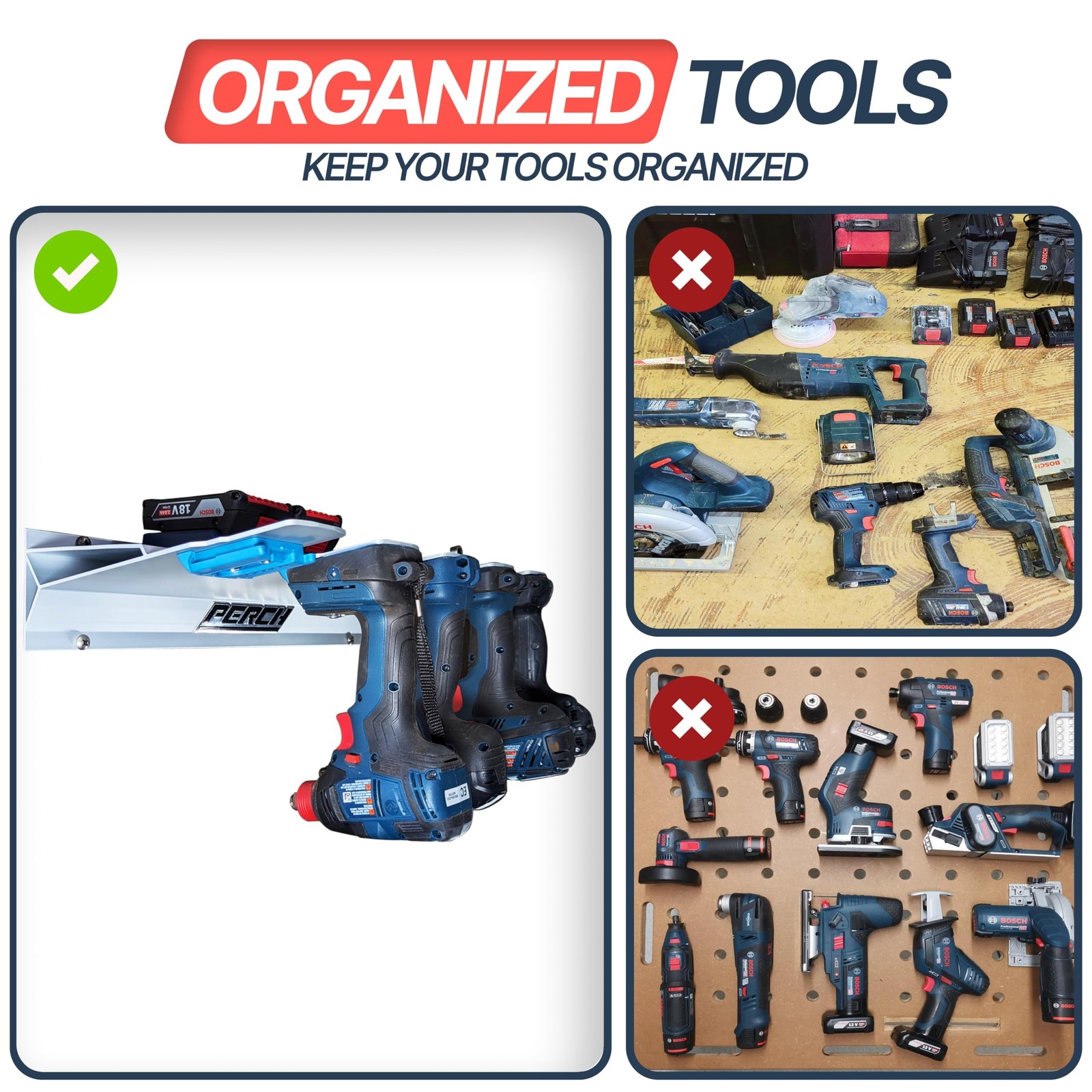 Tool Organization for BOSCH/FEIN18v Tools (3 Holders) | Made in USA | Patente…