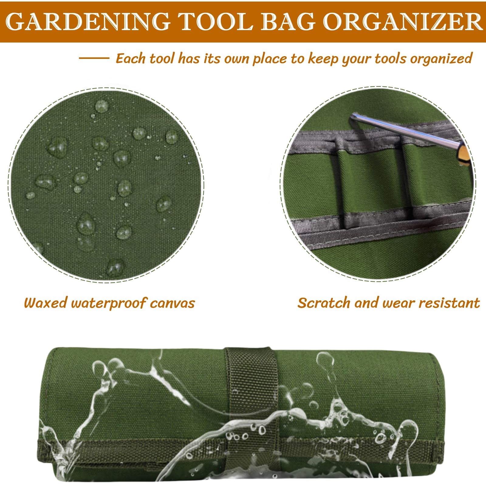 BLIRITEL Garden Roll Up Tool Bag, Canvas Bonsai Tools with 8 Green