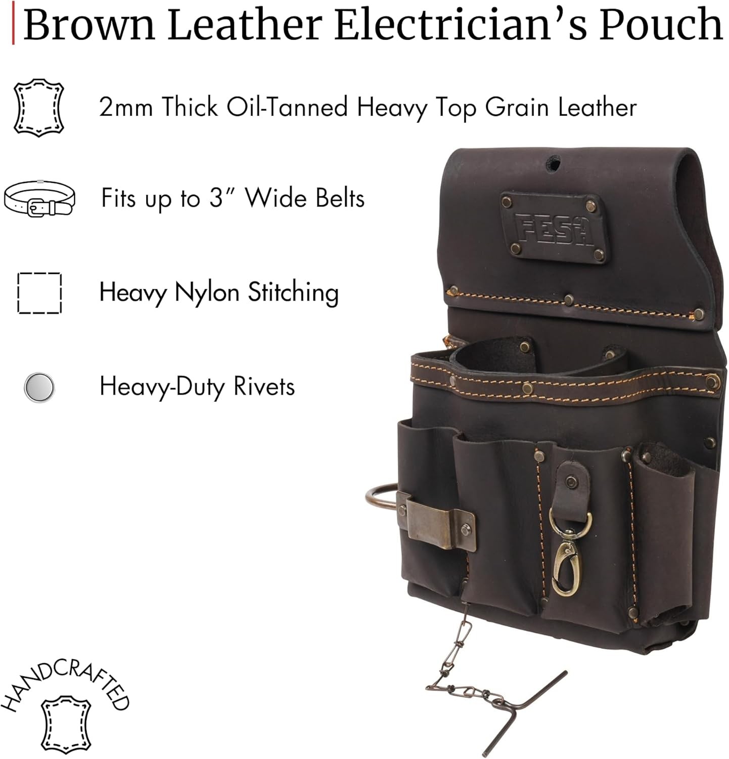 FESA Leather Electrician Tool Pouch 13-in-1 Handcrafted Belt Holster