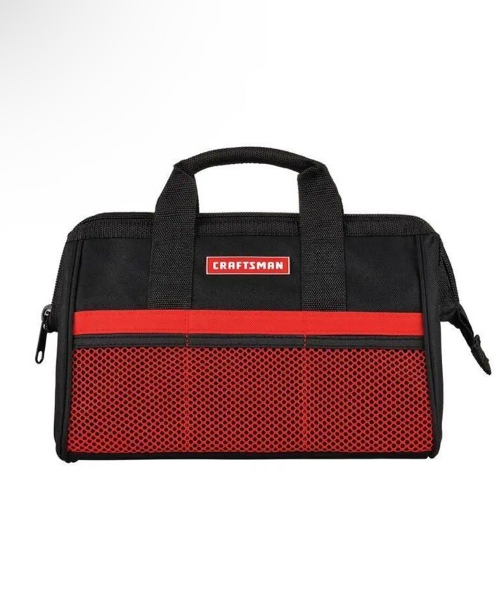 New Craftsman 13 in. W X 9.75 in. H Wide Mouth Tool Bag 6 pocket Black/Red