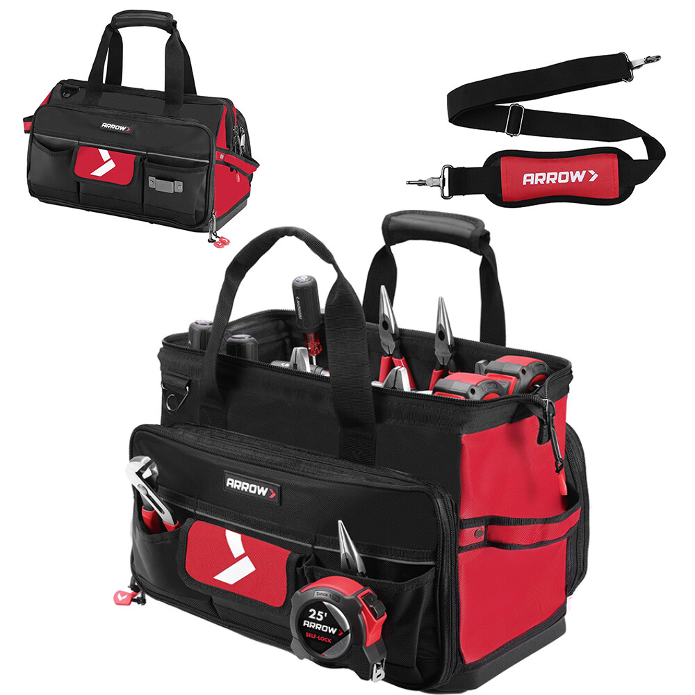 ARROW 17″ Large Heavy Duty Tool Bag Zippered Wide Open Mouth Toolbag w/36 Pocket