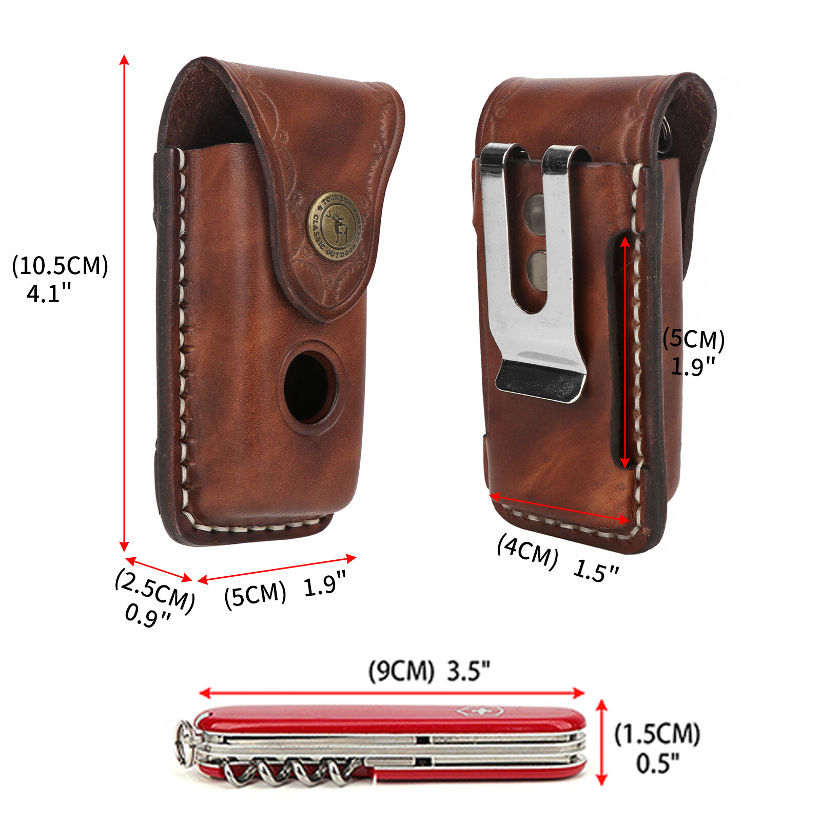 Tourbon Leather Knife Sheath for Folding Horizontal Trapper Knife Belt Holster