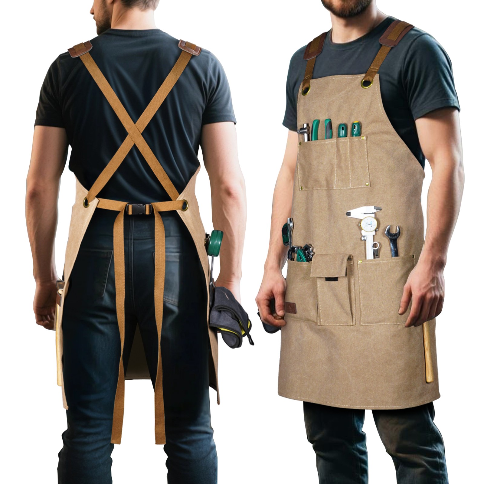 Durable Working Workshop Bib Apron For Carpenter Electrician With 9 Tool Pockets