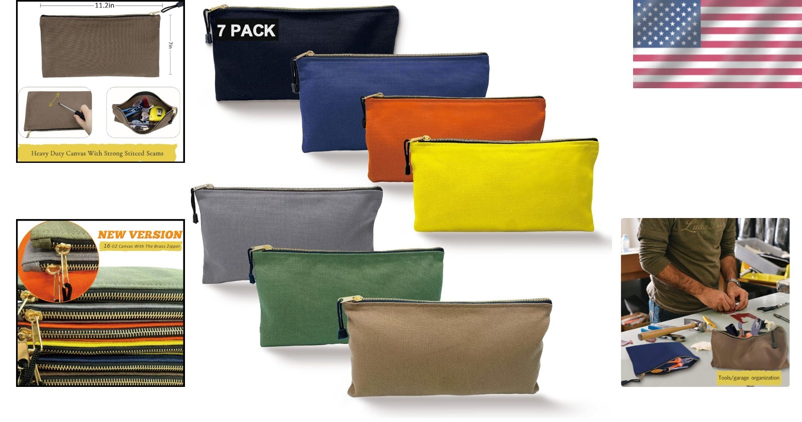 Lightweight Heavy Duty Canvas Tool Bags Set of 7 Perfect for Home and Workshop