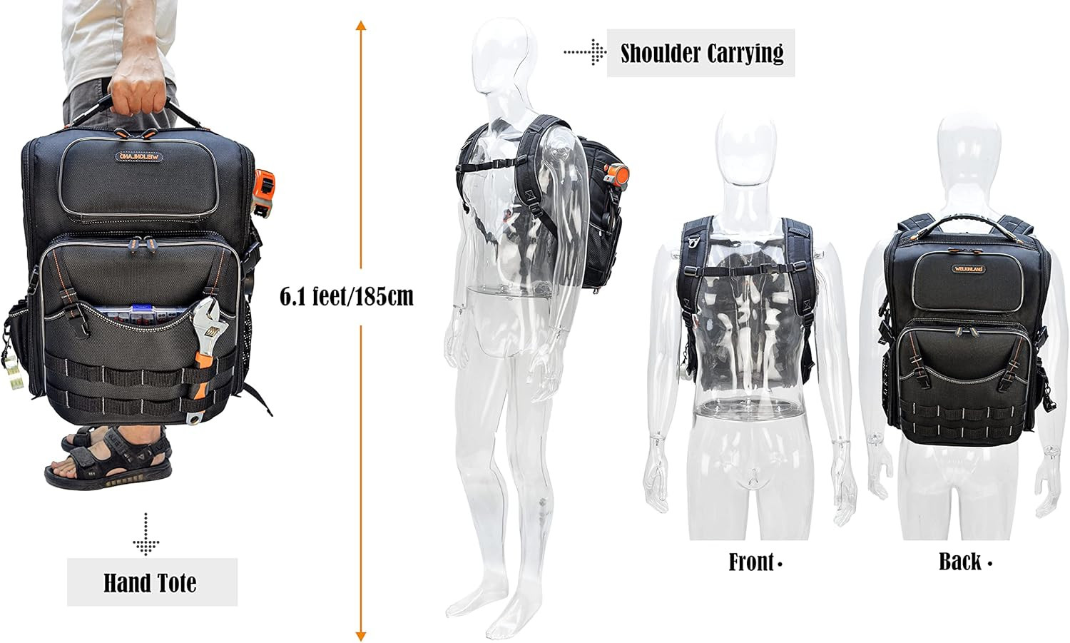 WELKINLAND Full-Open Tool Backpack, Tool Backpack for Men,Tools Backpacks for El