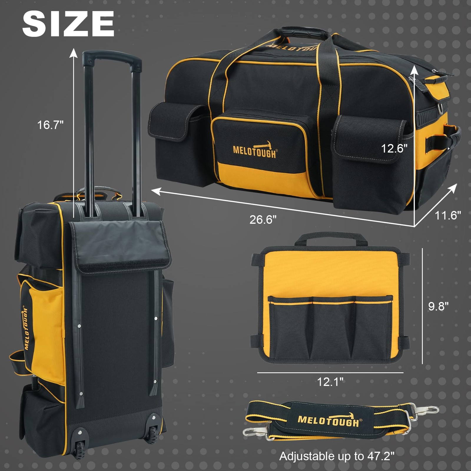 MELOTOUGH Rolling Tool Bag with Wheels,Large Capacit