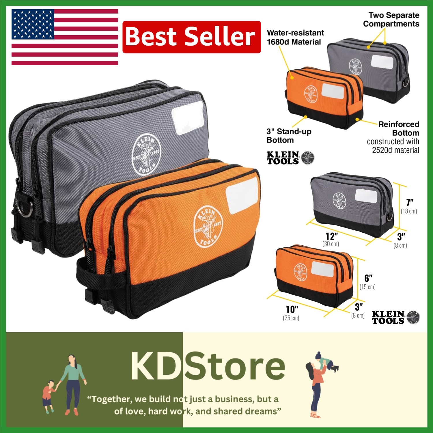 2-Pack Heavy-Duty Tool Bags with Dual Compartments for Efficient Organization