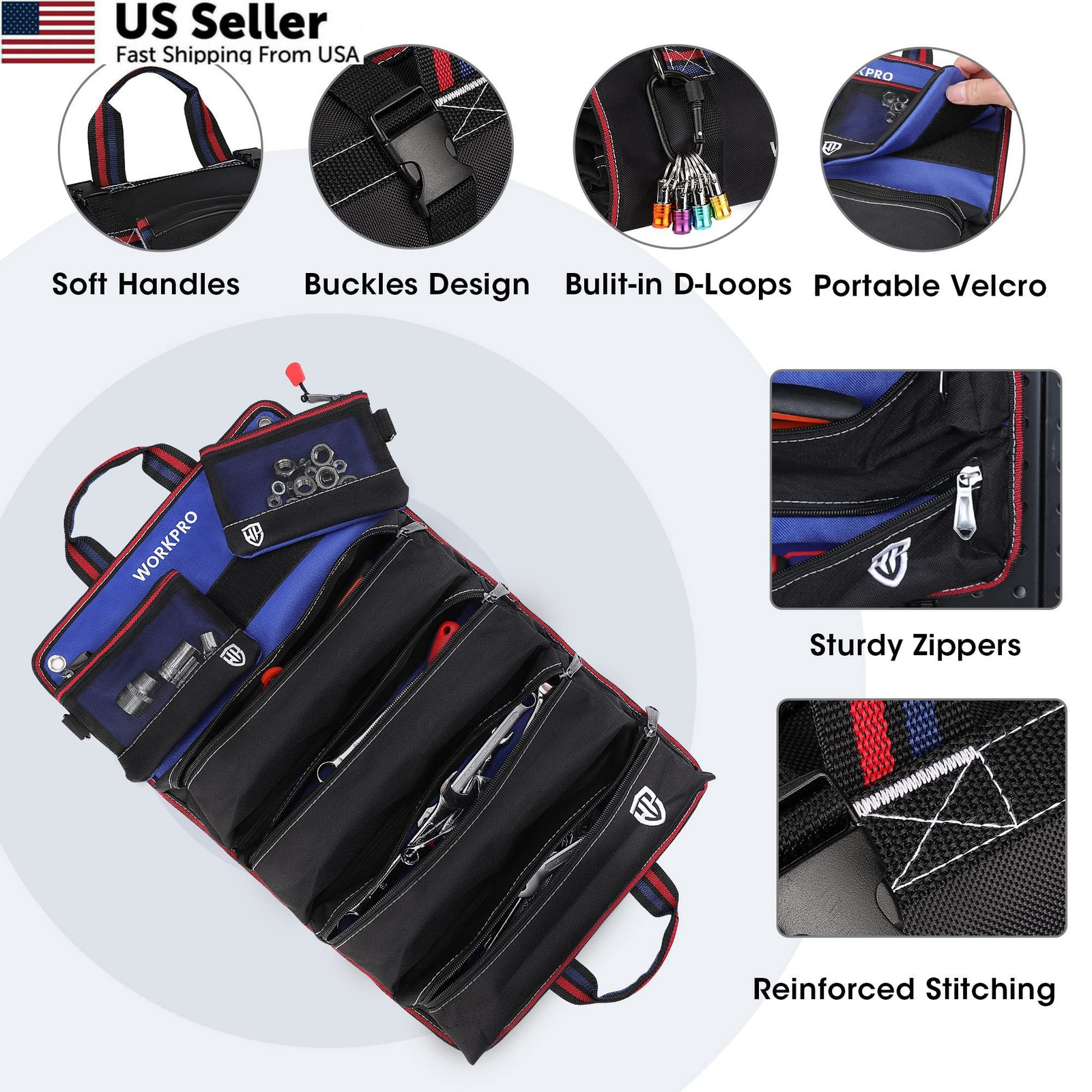 WORKPRO Roll Up Tool Bag, Bag with 22 inches x 14 inches, Black