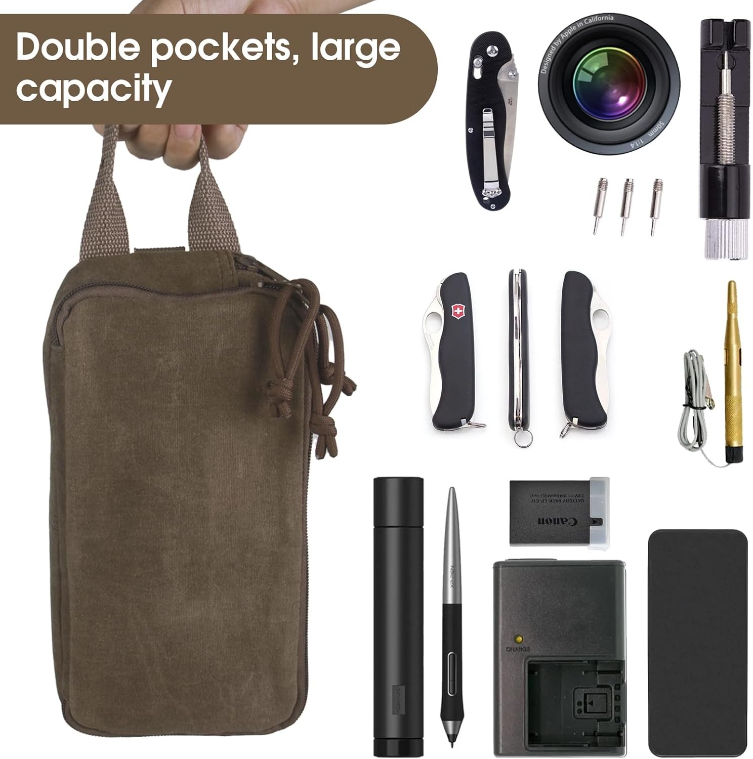 Multipurpose EDC Pouch Pen Case, Waxed Canvas EDC Bag, Small Tool Bag Pen Pou