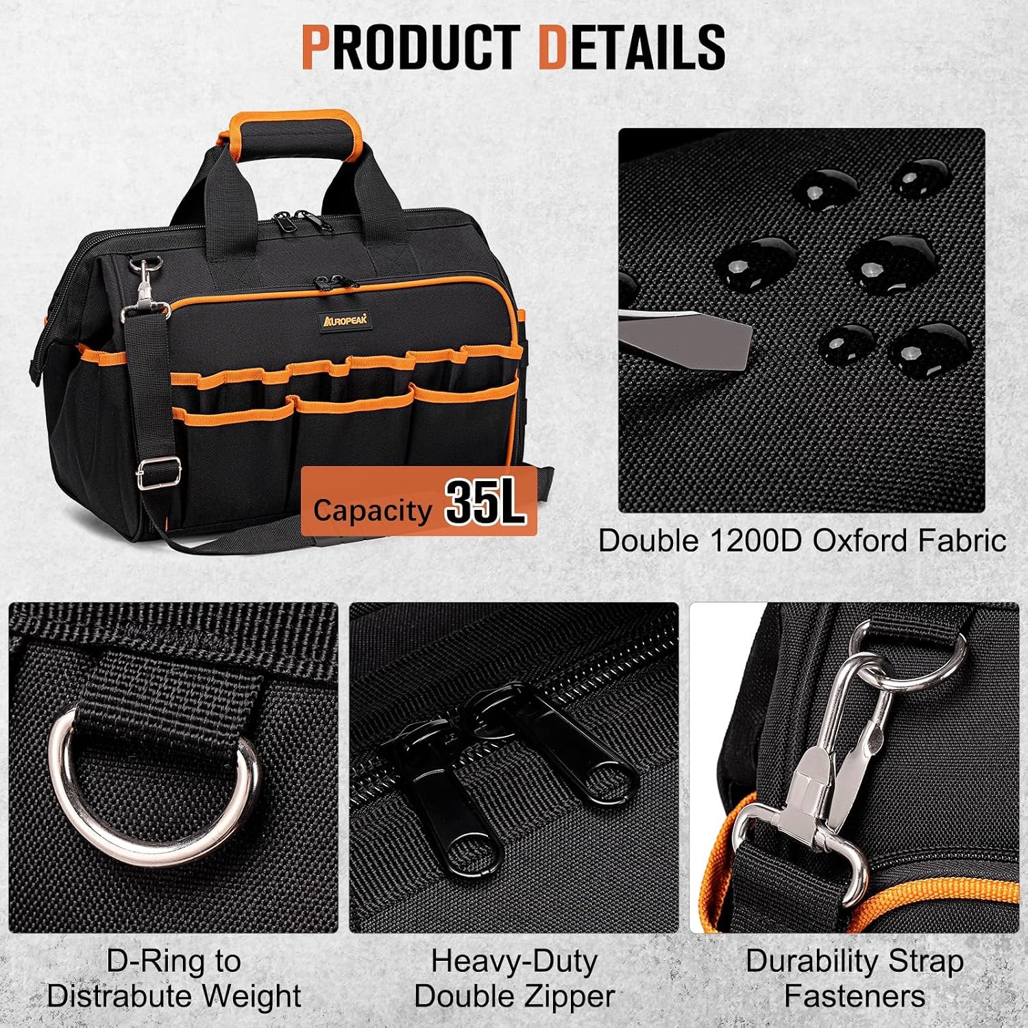 17-Inch Electrician Tool Bags Men 46-Pocket Heavy Duty Tool Bag Foldable