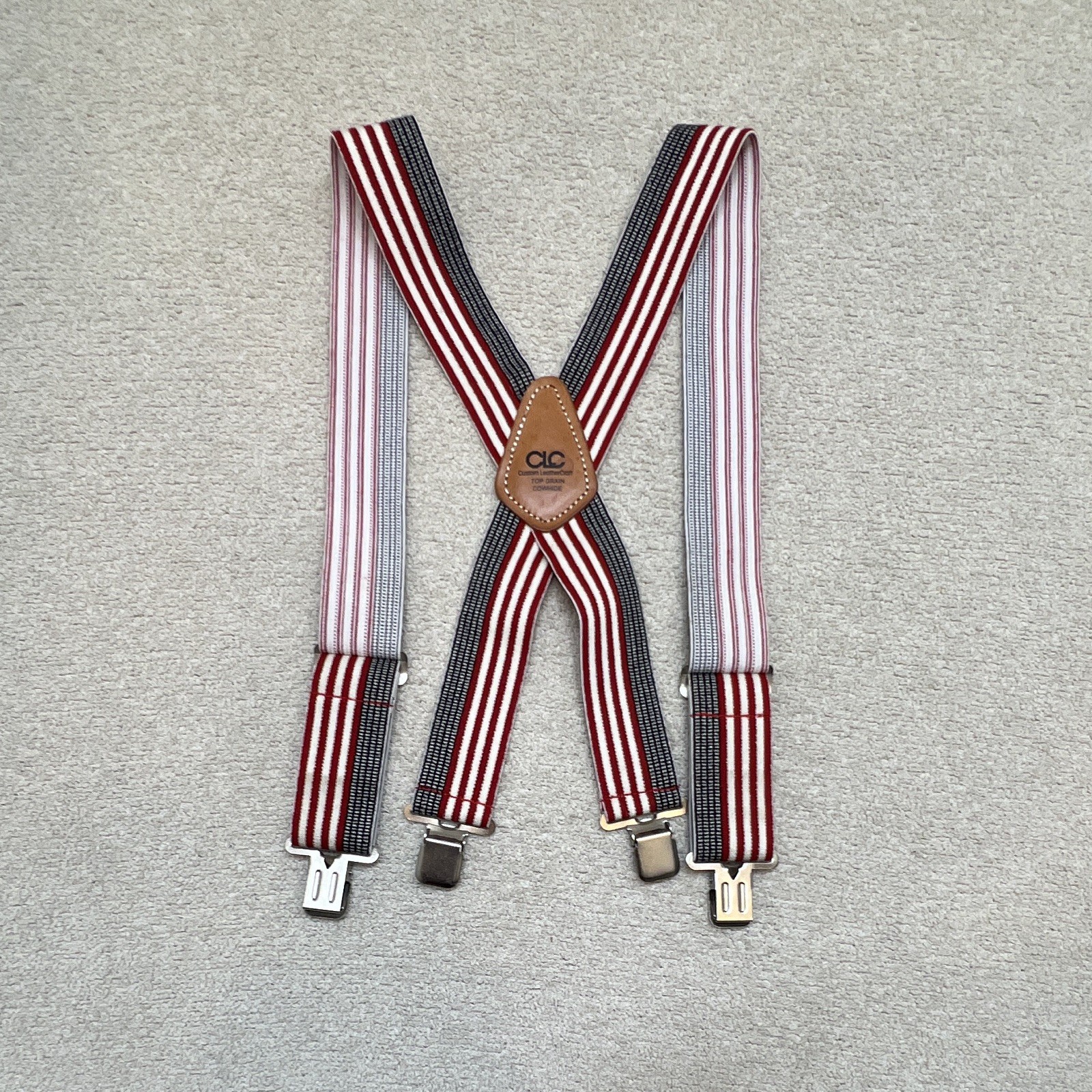 CLC Custom LeatherCraft Adjustable Leather Suspenders, Red/White/Black, 1pc