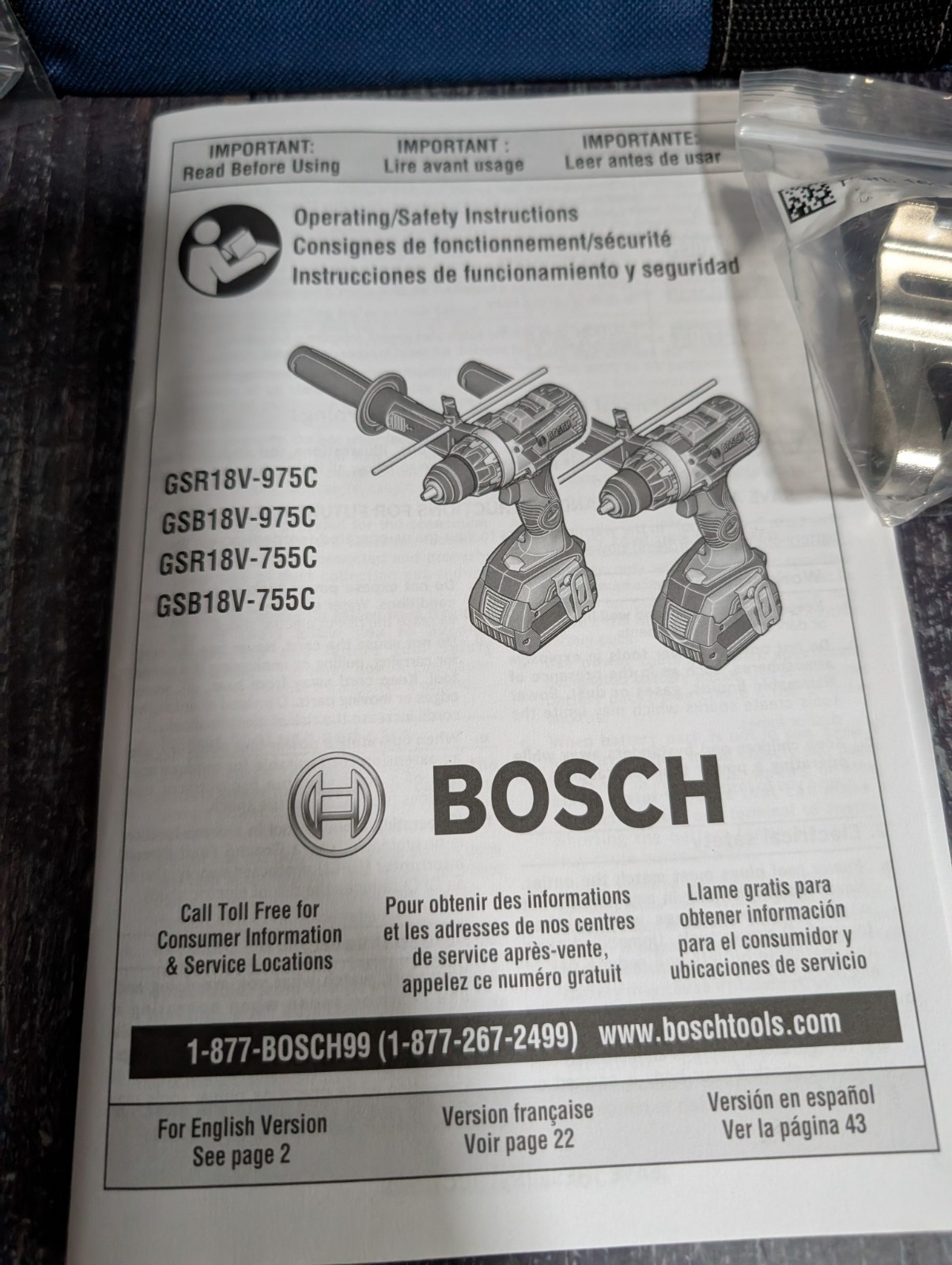 Bosch 975C 755C Accessoies Lot: Tool Bag Auxiliary Handle Belt Clip Manual NEW