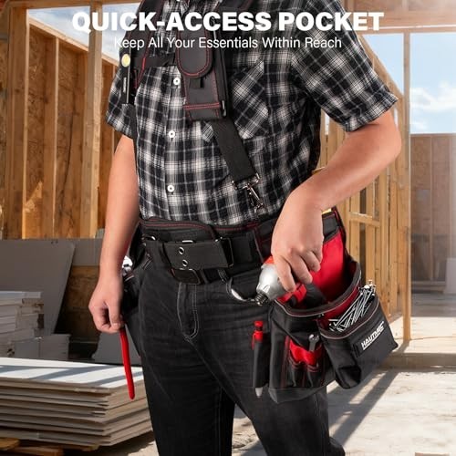 HAUTMEC Heavy Duty Tool Belt with Suspenders, 19-Pocket Work Rig