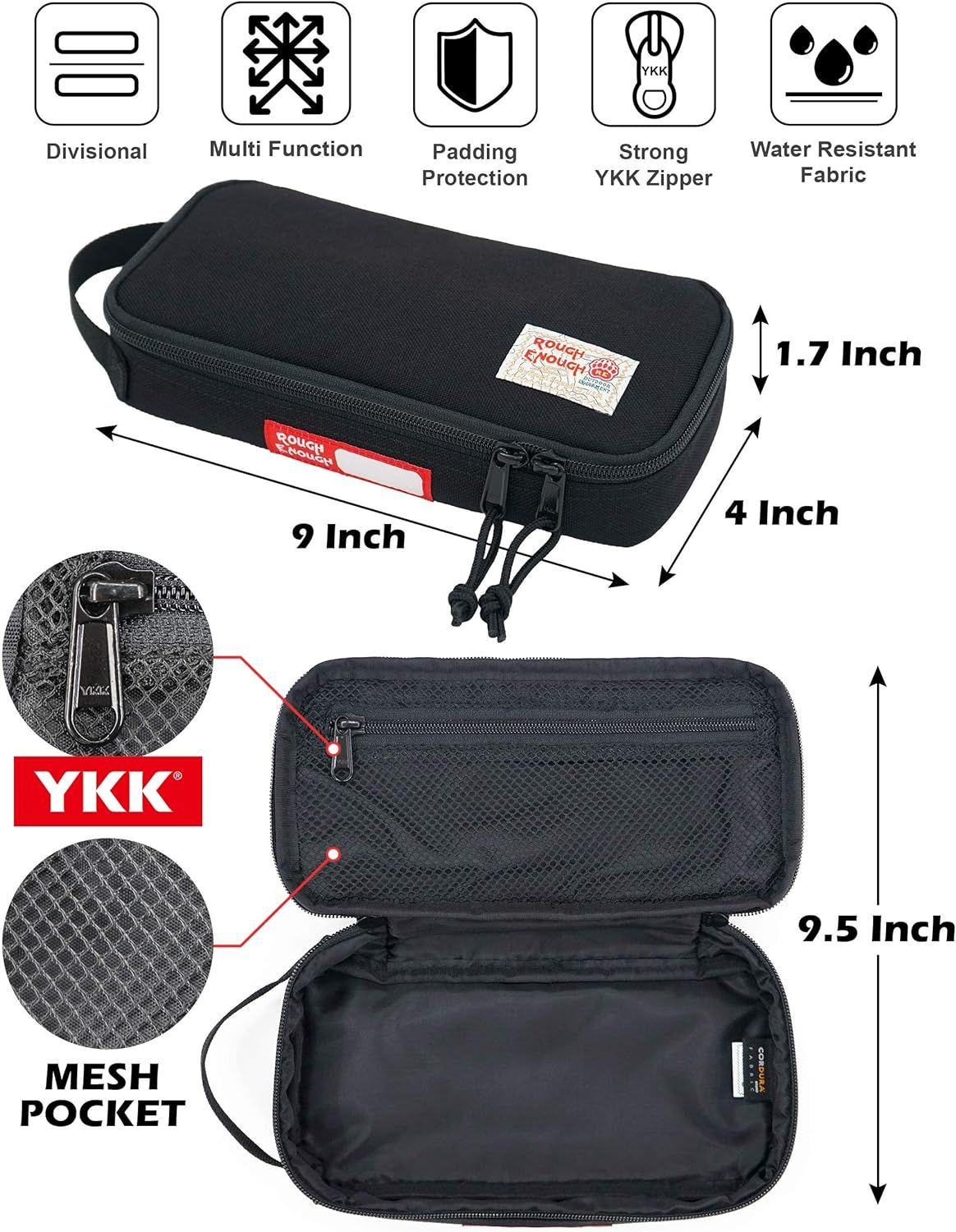 Rough Enough Small Tool Bag Pouch Large Black Pencil Case Box for Kids