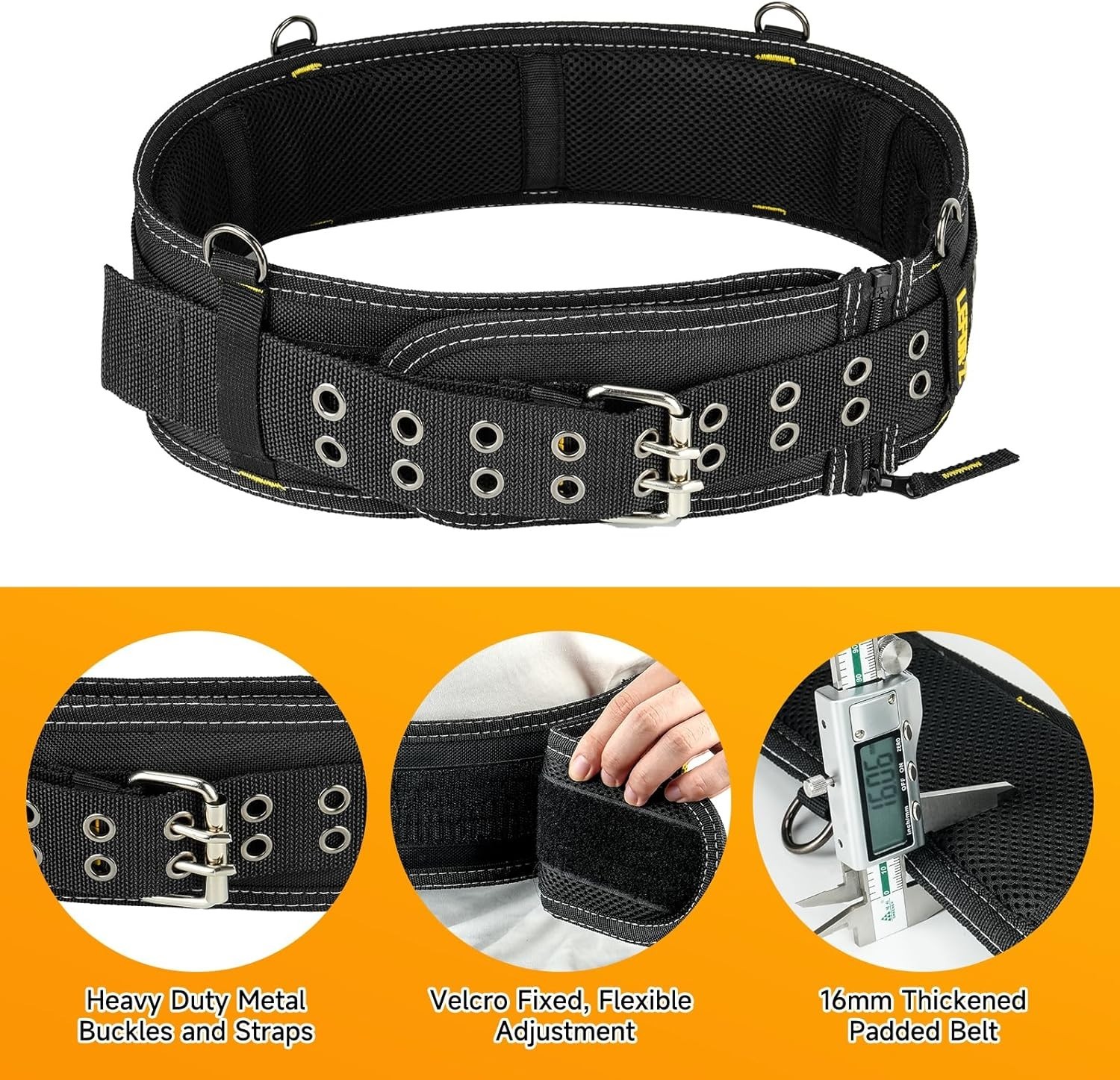 Padded Tool Belt,4-Inch Heavy Duty Tool Belts for Men with 4 Suspenders Ring,