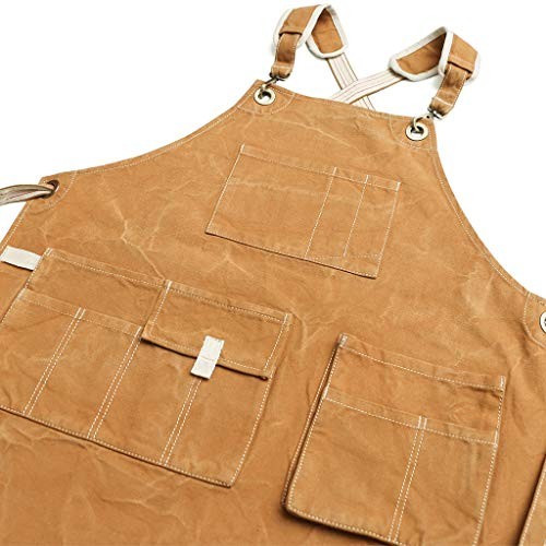Water-Resistant Work Aprons Heavy Duty Adjustable:L to XXXL Yellowish Brown