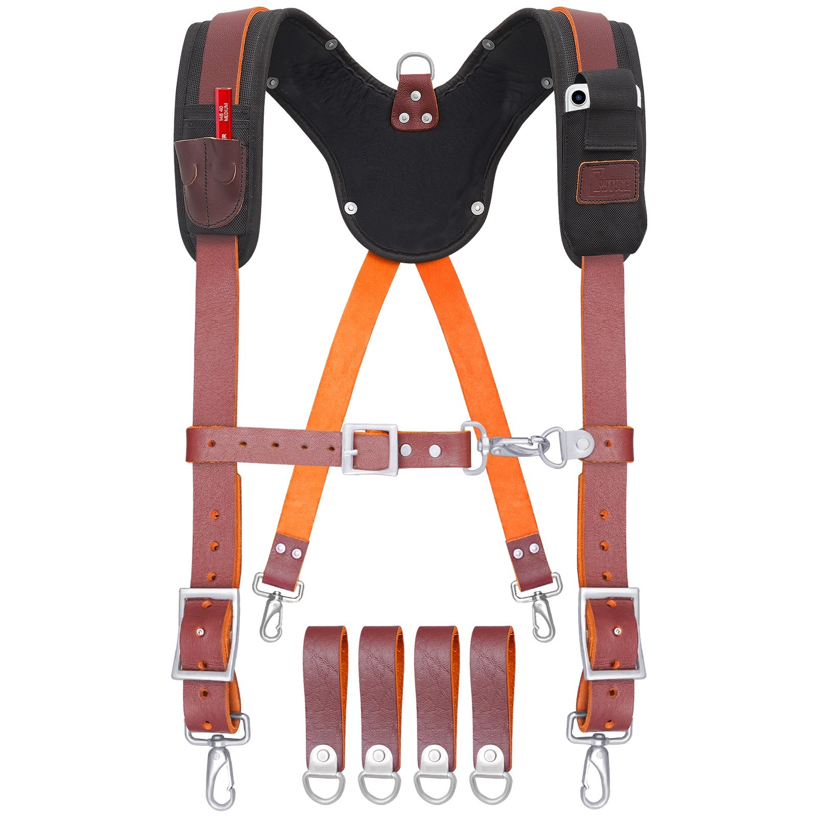 Trutuch Maroon Leather Tool Belt with Suspender | Framers Tool Bag | Tool Belt