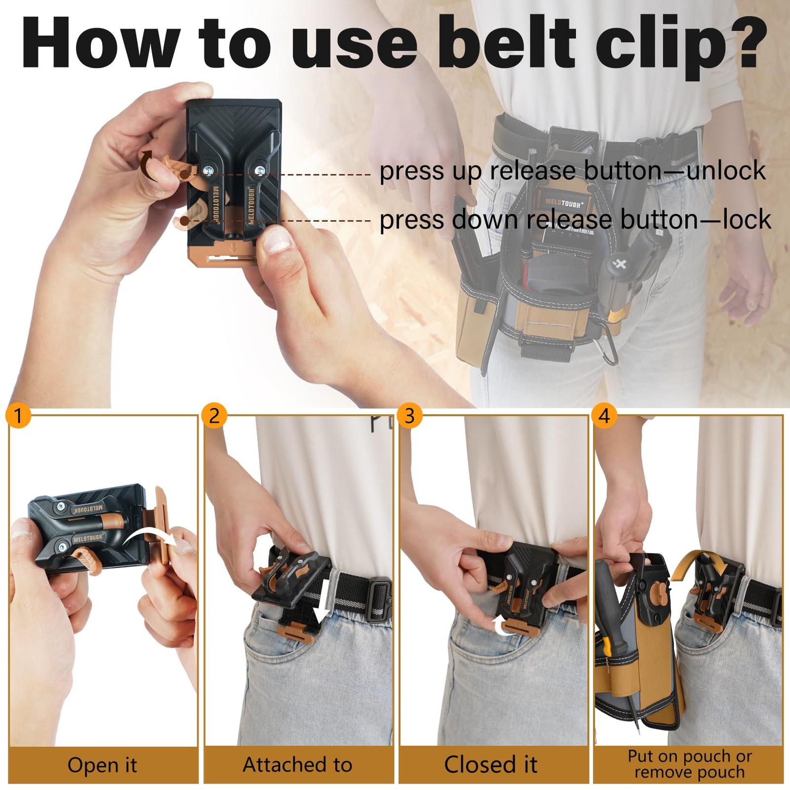 7 Pocket Technician Pouch Small Tool Belt Clip On Larger Loop Holder Accessory