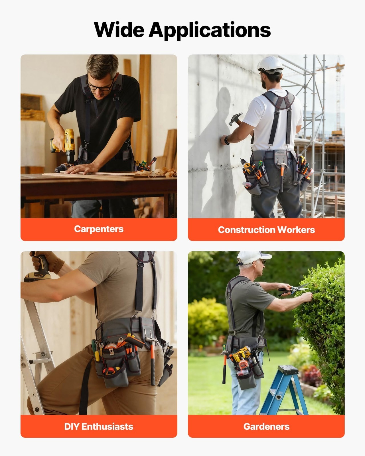 Heavy Duty Tool Belt with 22 Pockets, Adjustable Suspenders for Electricians & C